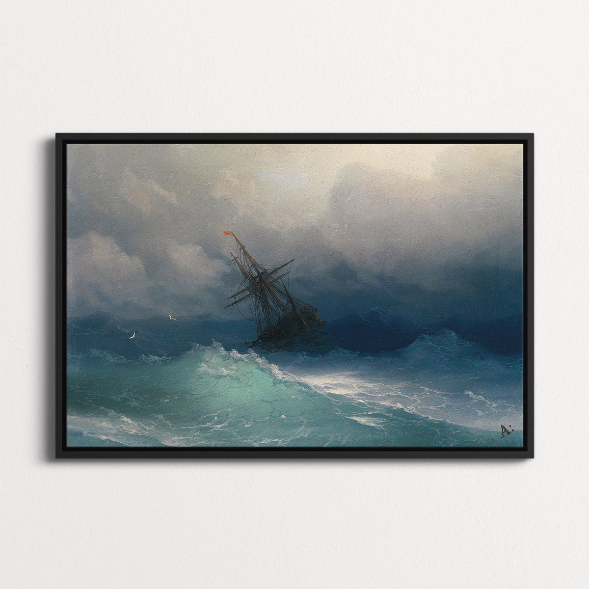Ship on Stormy Seas by Ivan Aivazovsky - Framed Canvas
